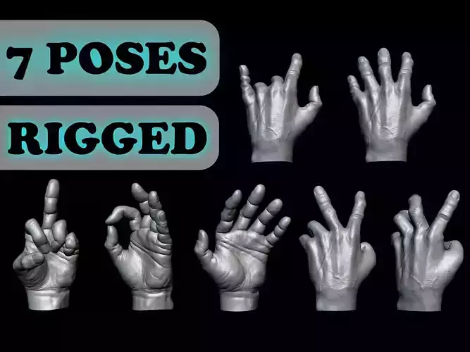 Human hand rigged painted poses pack 3D model