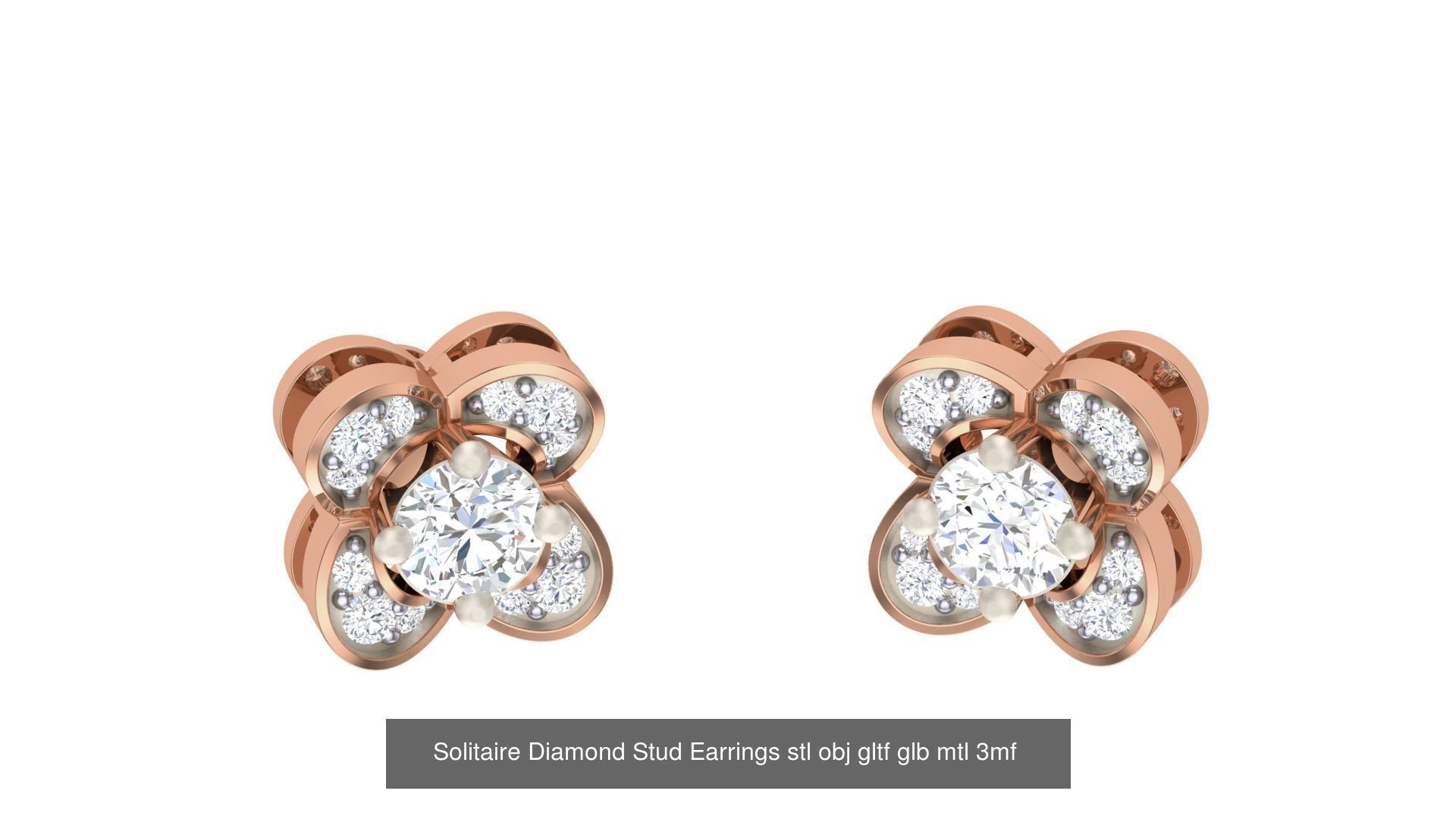 10 Solitaire Diamond Stud Earrings stl obj gltf glb mtl 3mf 3D Model Collection_5