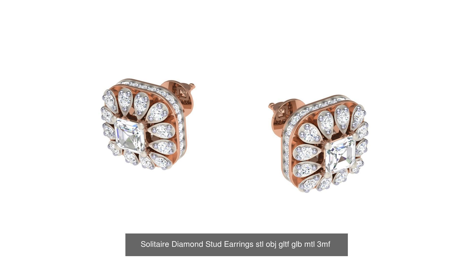 10 Solitaire Diamond Stud Earrings stl obj gltf glb mtl 3mf 3D Model Collection_9