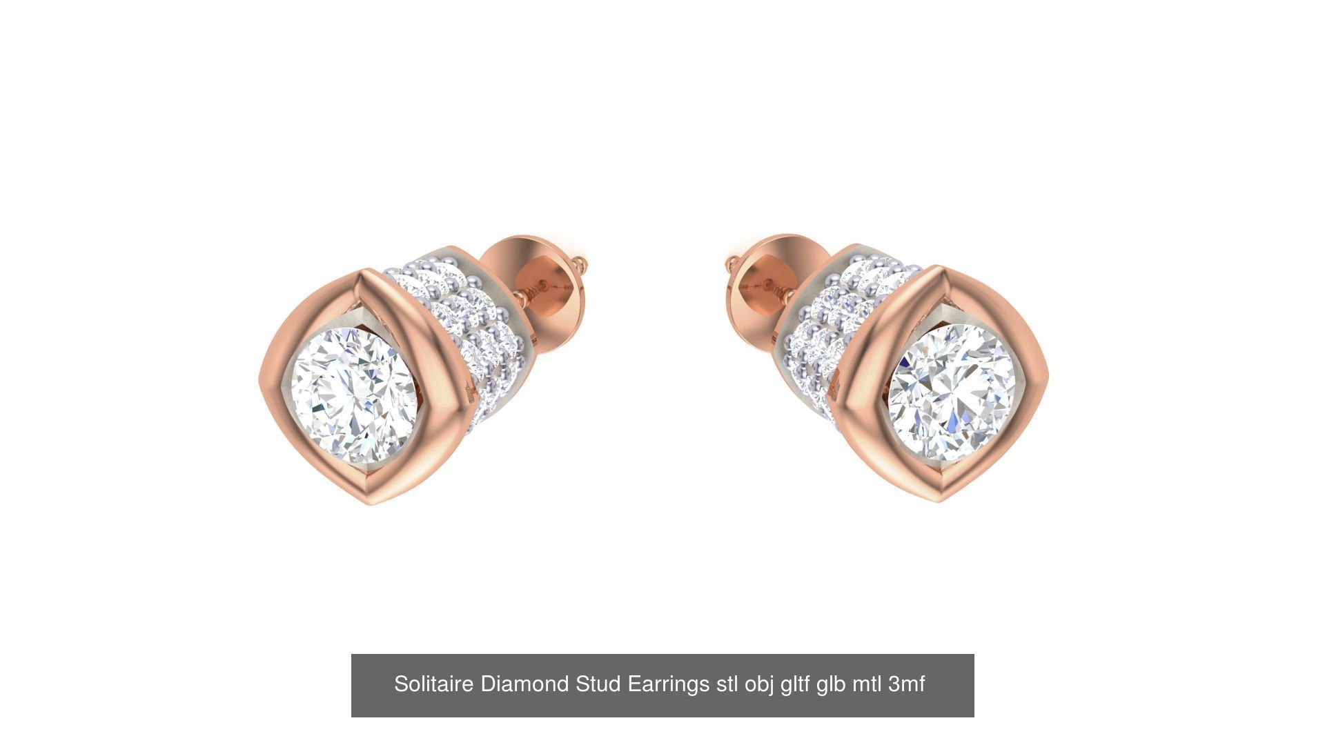10 Solitaire Diamond Stud Earrings stl obj gltf glb mtl 3mf 3D Model Collection_2