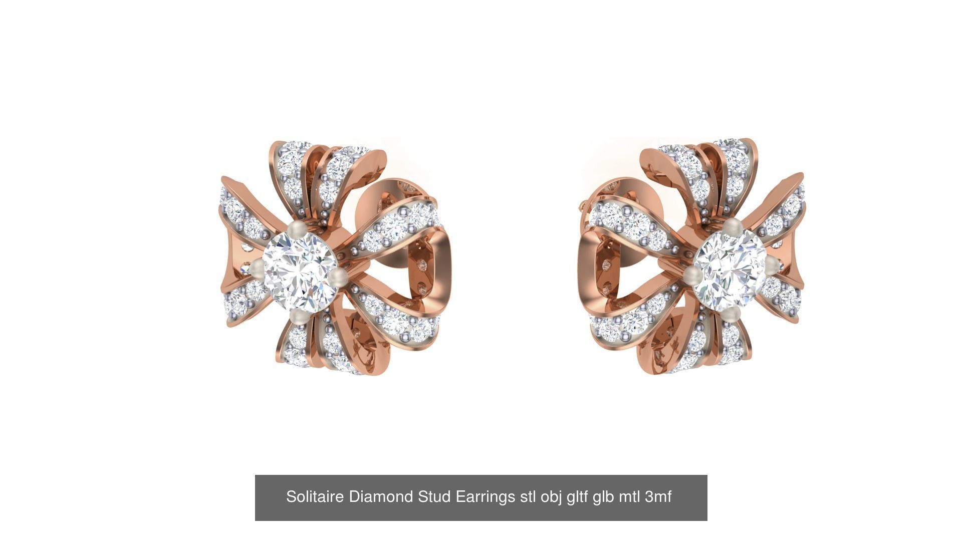 10 Solitaire Diamond Stud Earrings stl obj gltf glb mtl 3mf 3D Model Collection_6