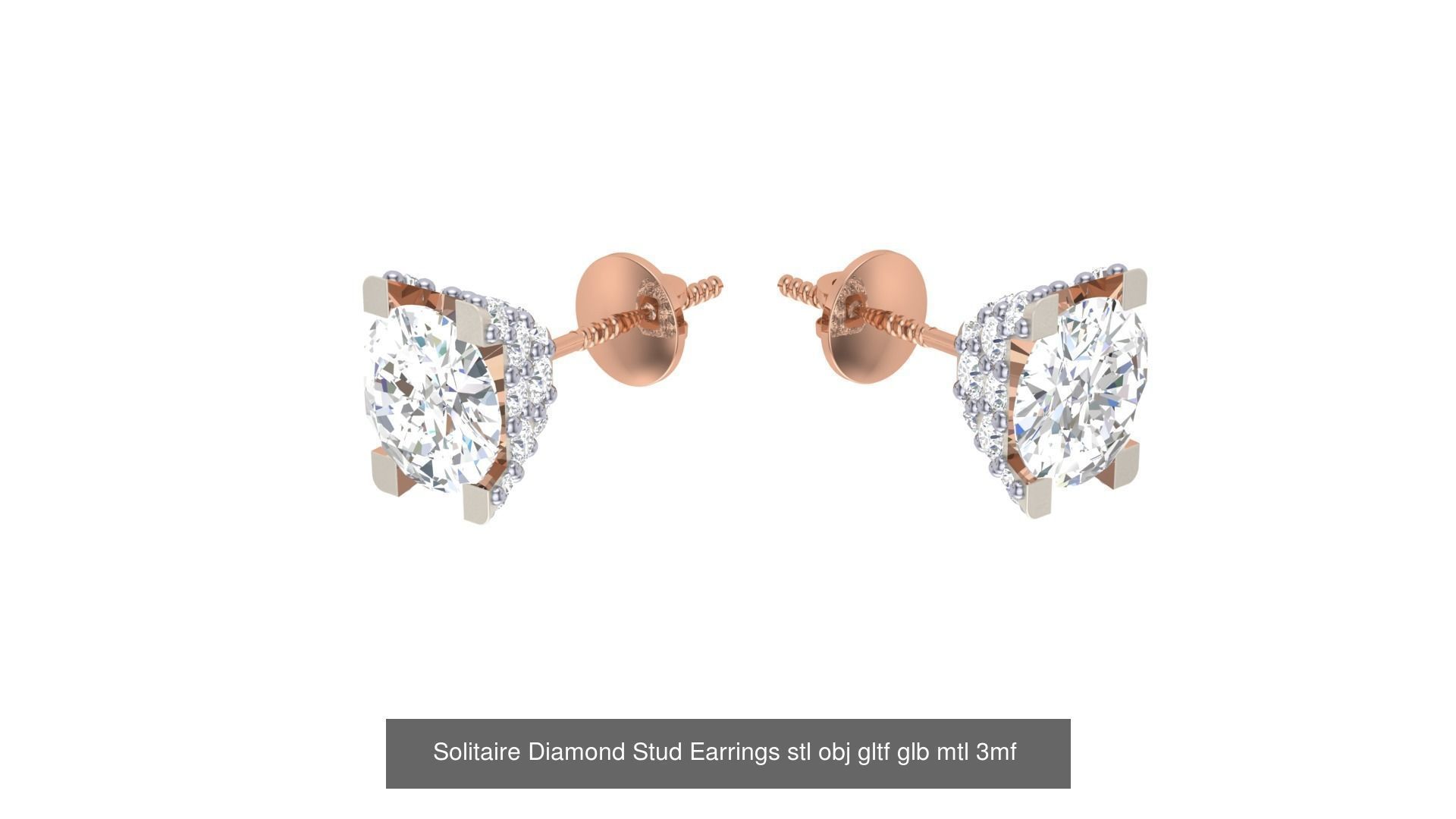 10 Solitaire Diamond Stud Earrings stl obj gltf glb mtl 3mf 3D Model Collection_3