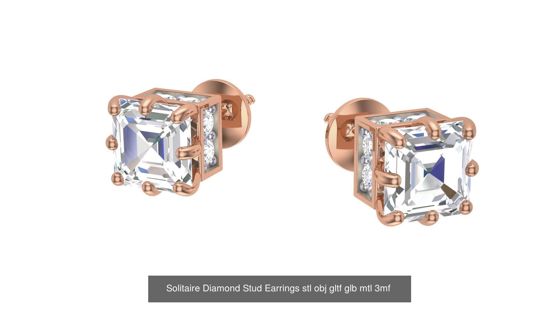 10 Solitaire Diamond Stud Earrings stl obj gltf glb mtl 3mf 3D Model Collection_11