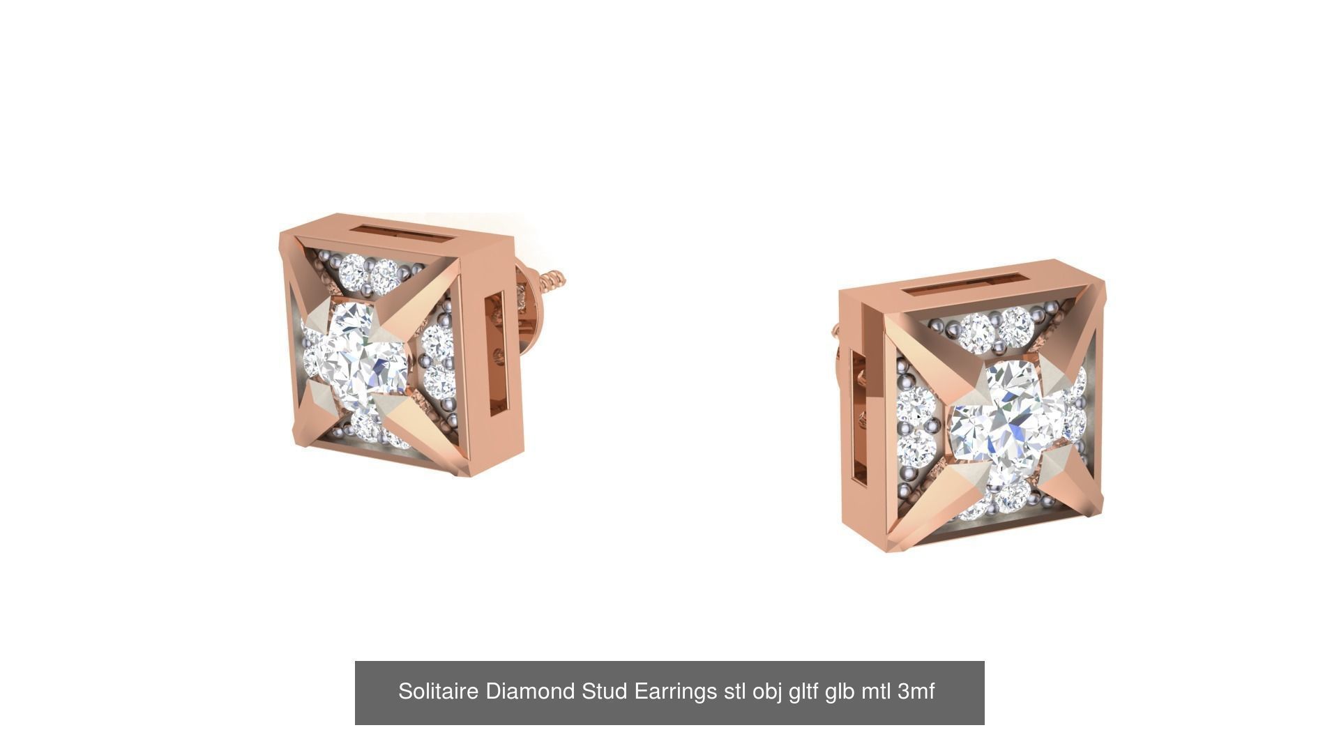 10 Solitaire Diamond Stud Earrings stl obj gltf glb mtl 3mf 3D Model Collection_8