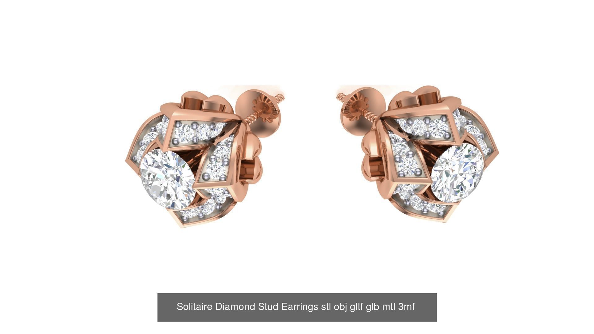 10 Solitaire Diamond Stud Earrings stl obj gltf glb mtl 3mf 3D Model Collection_10