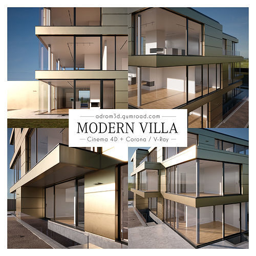 Modern Villa for Cinema 4D with Corona and V-Ray 3D model 2
