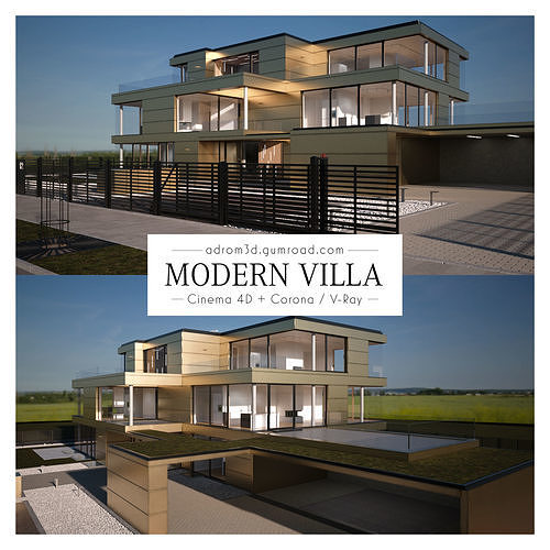 Modern Villa for Cinema 4D with Corona and V-Ray 3D model 7