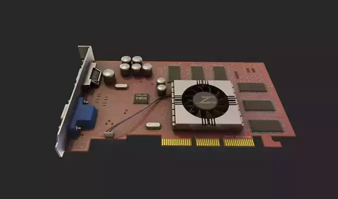 Vga gpu agp video card red circuit board retro style game ready Low-poly 3D model