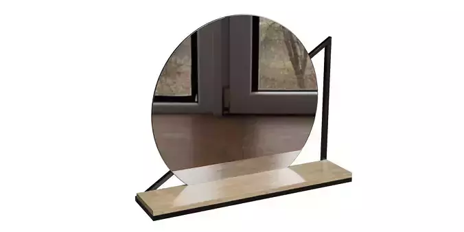 Black Metal And Wood Wall Mounted Mirror With Shelf