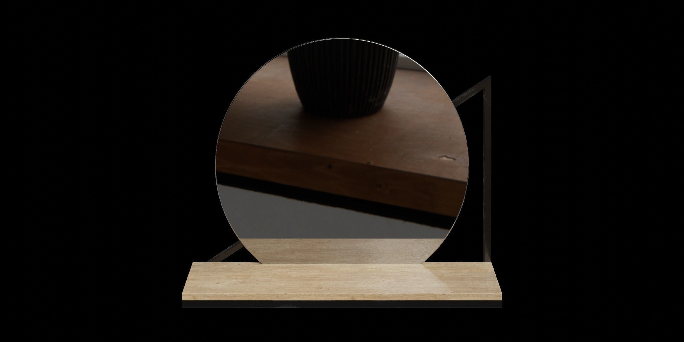 Black Metal And Wood Wall Mounted Mirror With Shelf 3D model_8