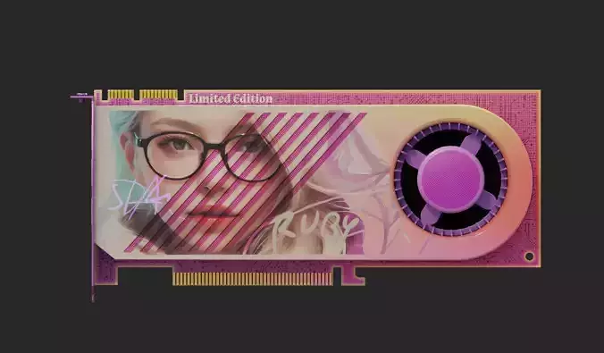 Gpu girl theme colorful pink vga rgb pink video card Low-poly 3D model