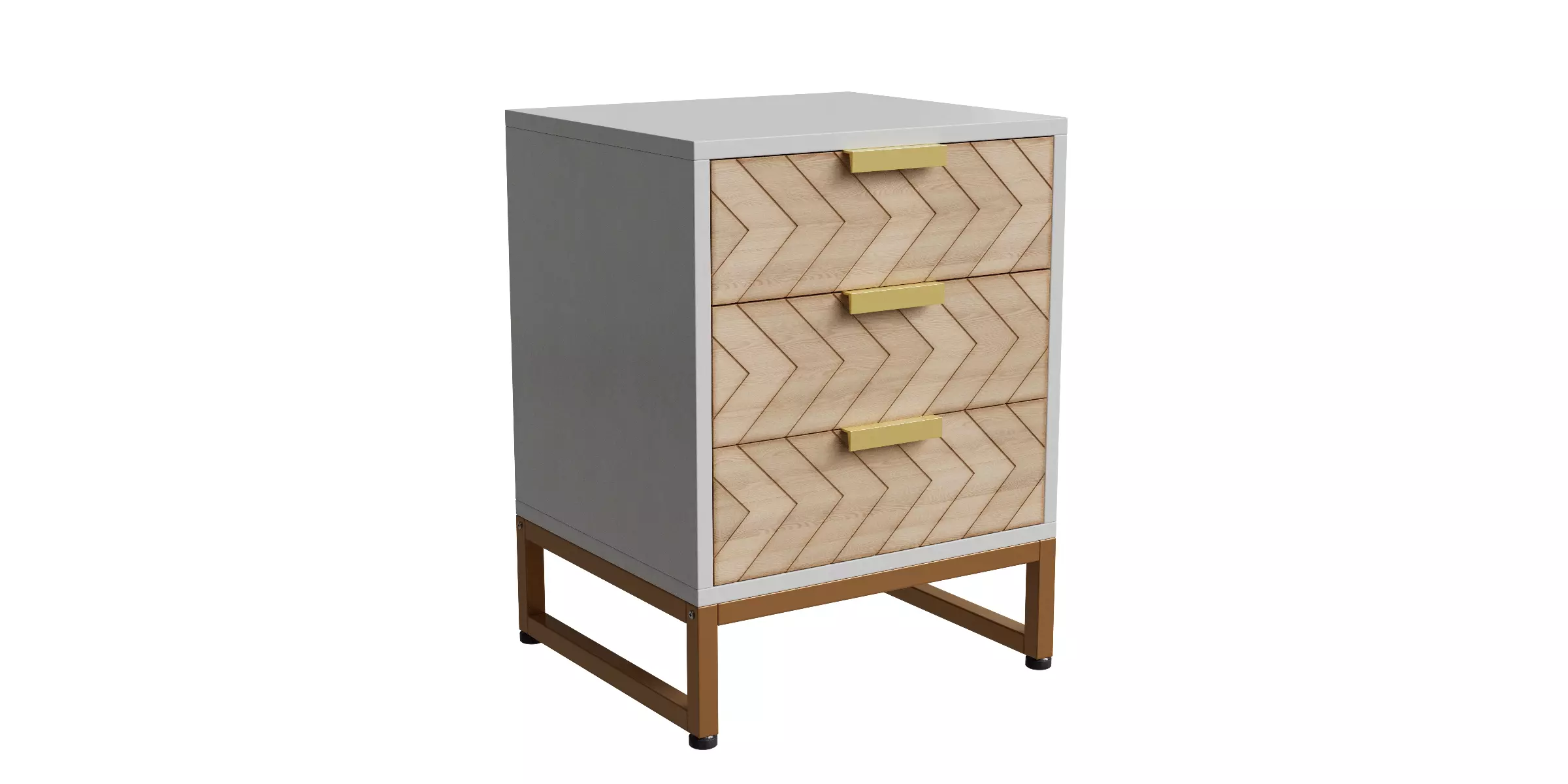 White And Gold Striking Carved Wave Pattern Nightstand 3D model_0