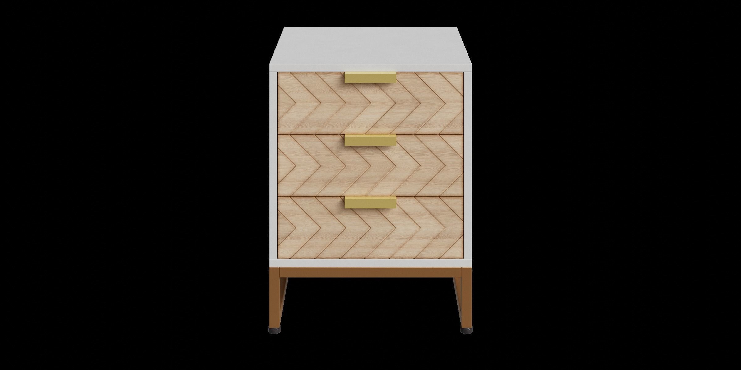 White And Gold Striking Carved Wave Pattern Nightstand 3D model_9