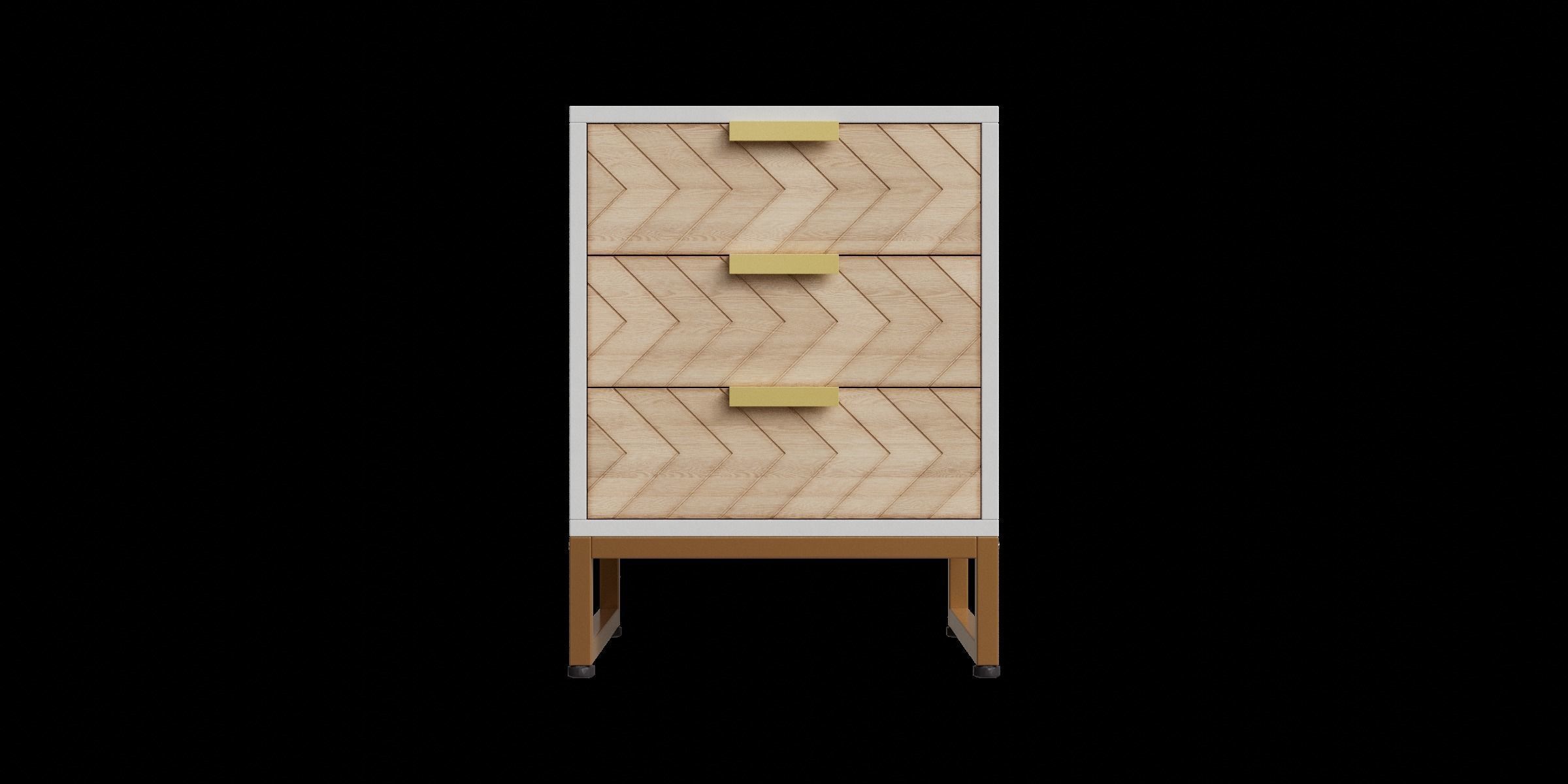 White And Gold Striking Carved Wave Pattern Nightstand 3D model_5