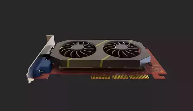 dual fan gpu video card lowpoly game ready red circuit Low-poly 3D model