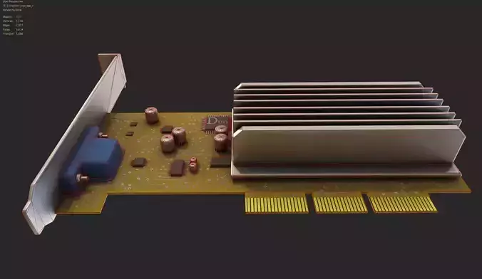 retro gpu without fan video card computer part Low-poly 3D model
