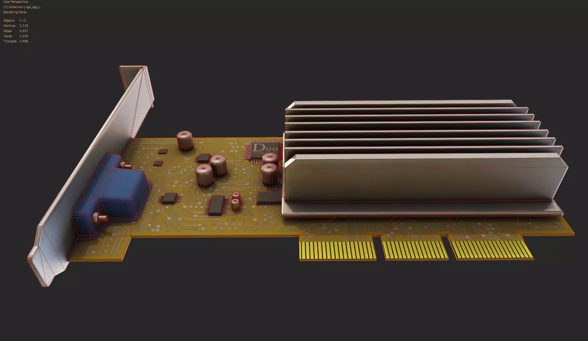 retro gpu without fan video card computer part Low-poly 3D model