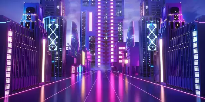 Cool neon city streets Low-poly 3D model