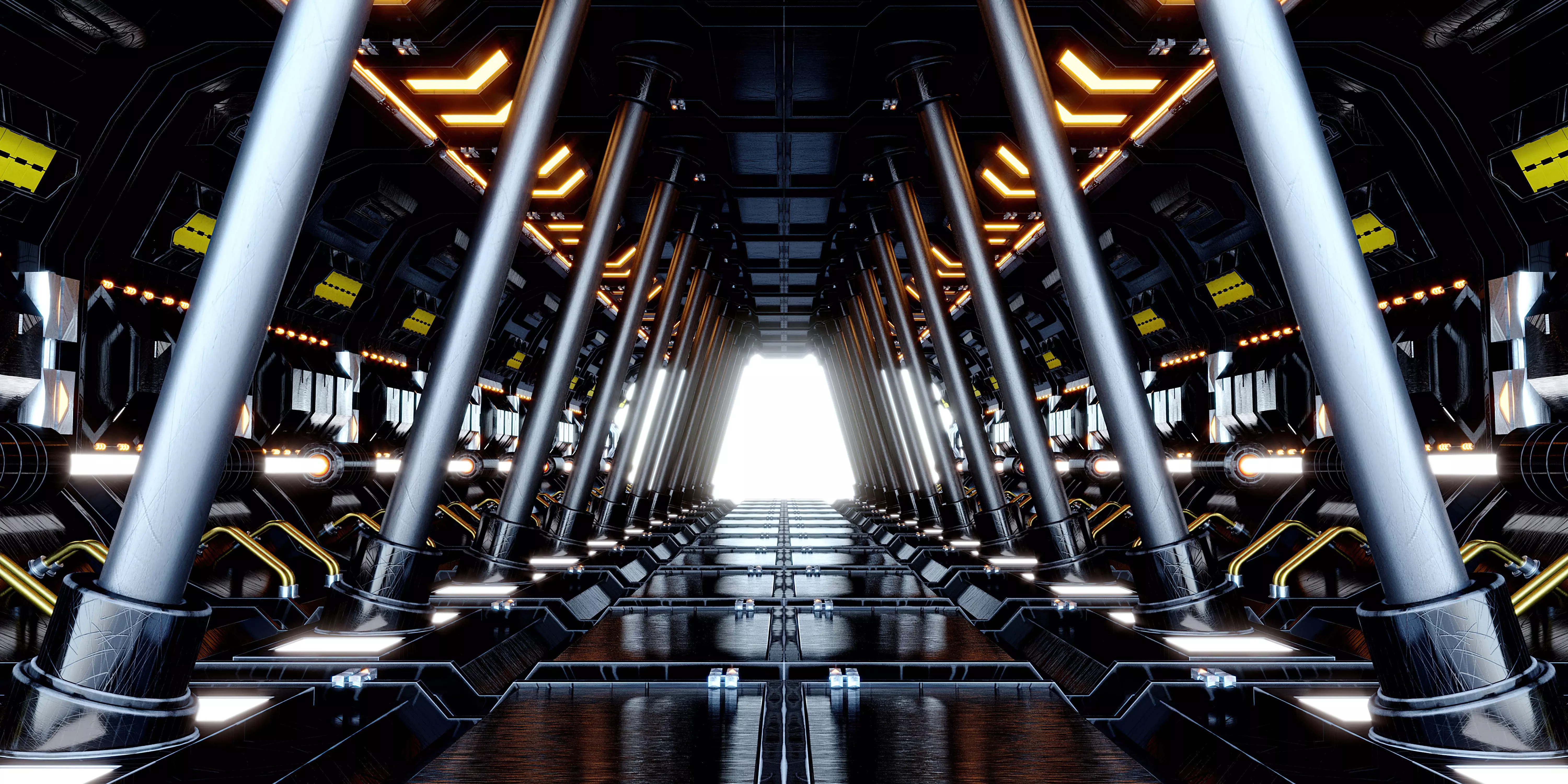 Cool neon lights Cyberpunk mechanical tech space tunnel 3D model_0