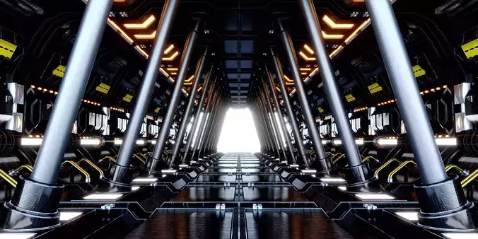 Cool neon lights Cyberpunk mechanical tech space tunnel