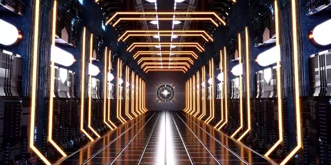 Cool neon lights Cyberpunk mechanical tech space tunnel