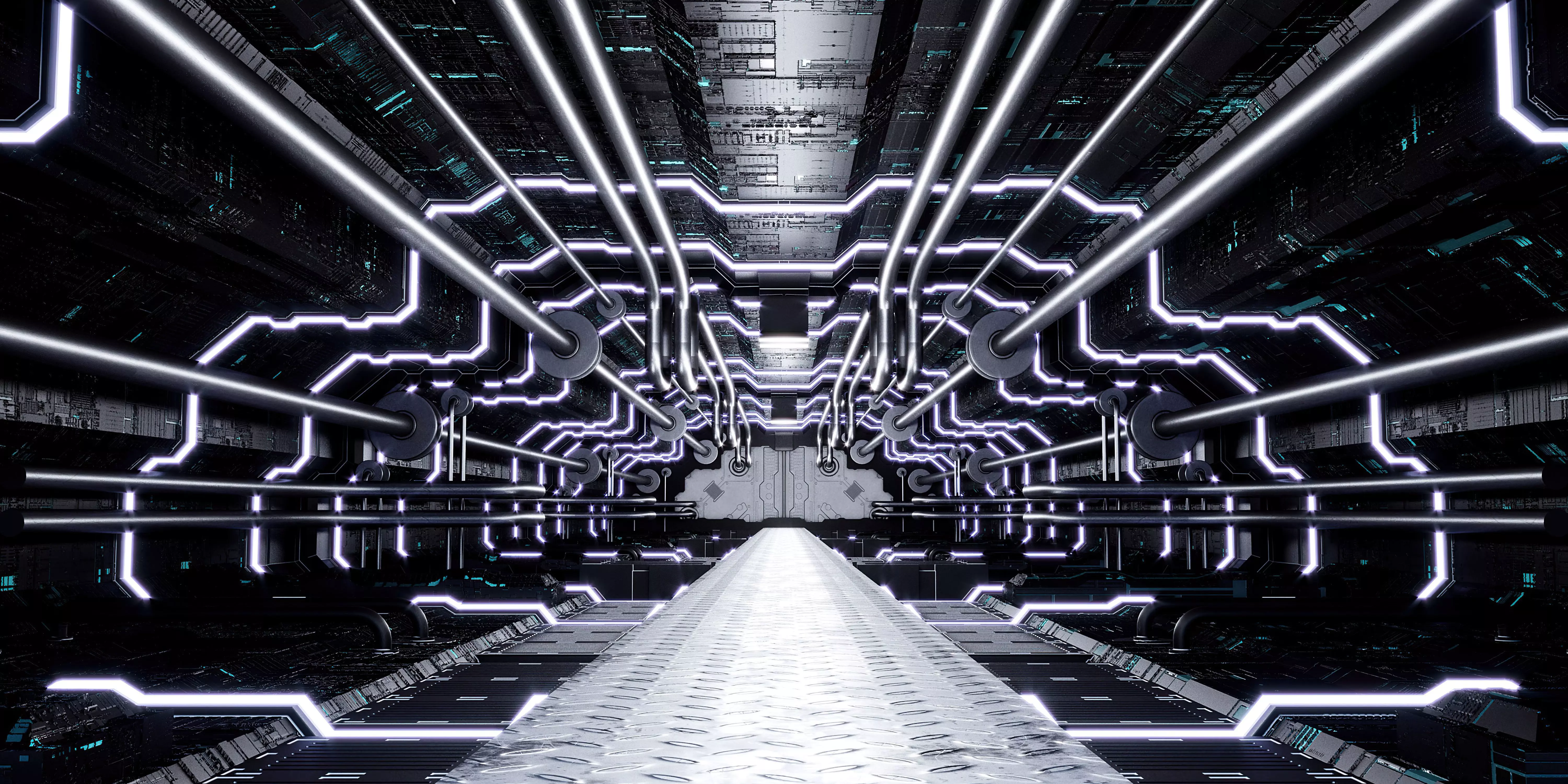 Cool cyberpunk mechanical technology space tunnel future 3D model_0