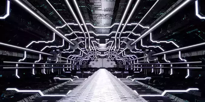 Cool cyberpunk mechanical technology space tunnel future 3D model