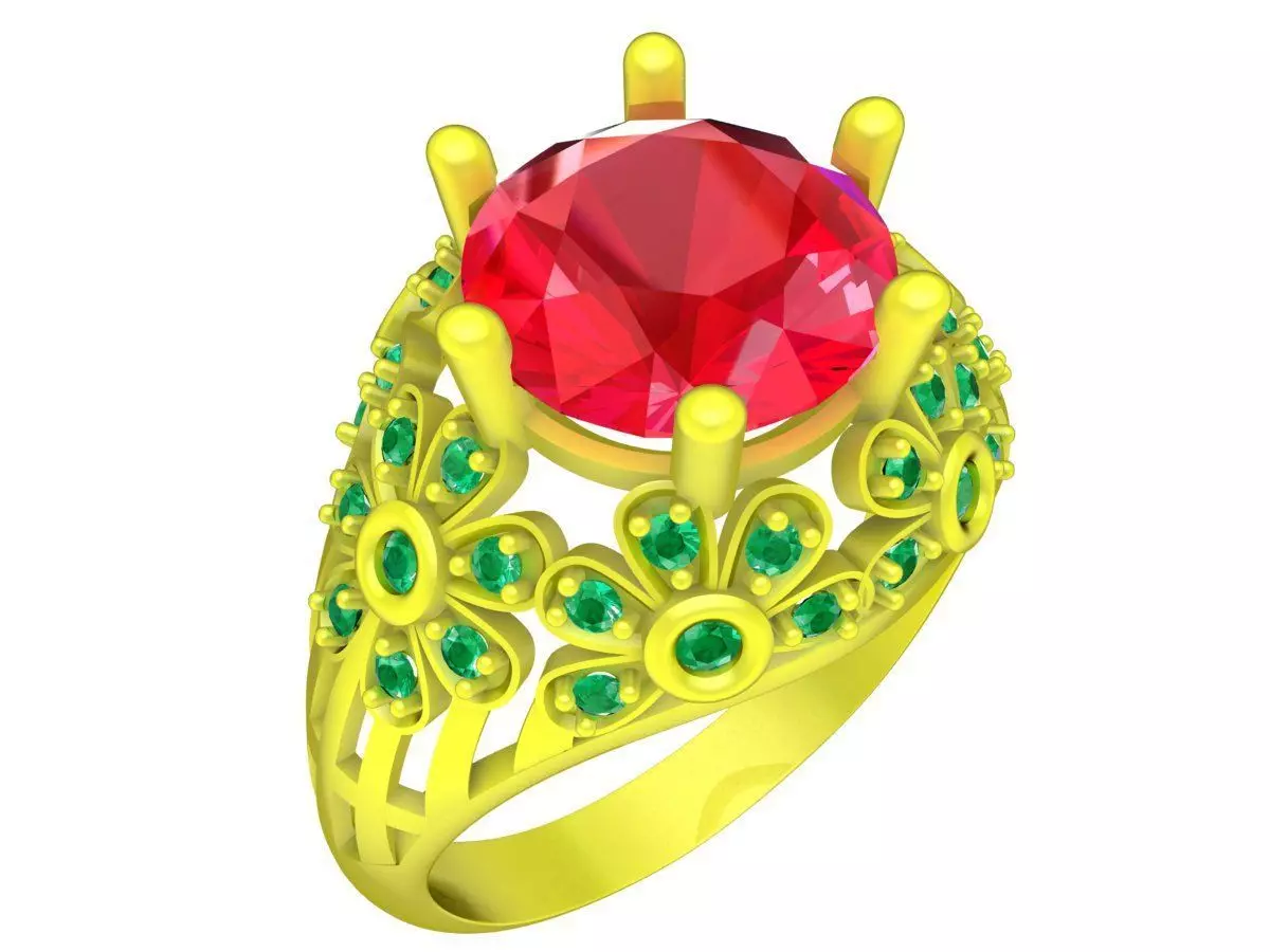 Luxury Ornamental Ruby Emerald Mens Ring Jewelry Design 6071 3D print model