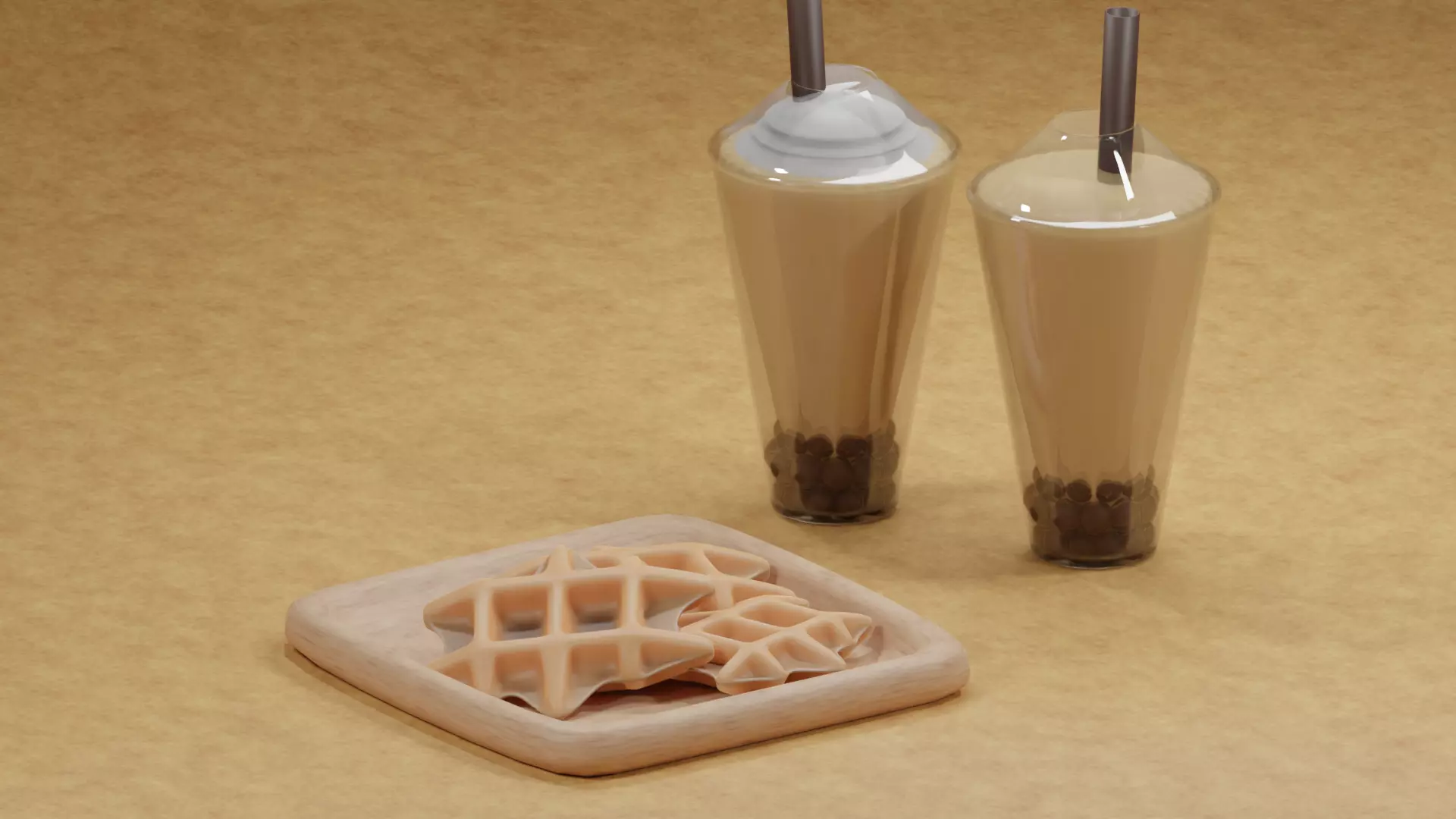 Boba Tea and Waffle 3D model