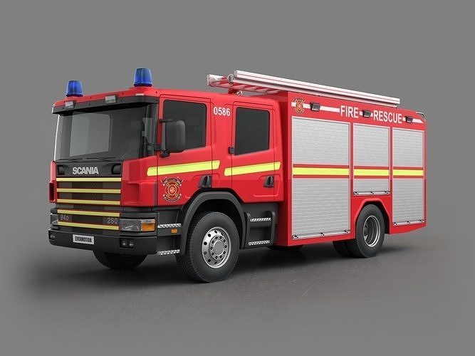  Fire engine  Scania Low-poly 3D model