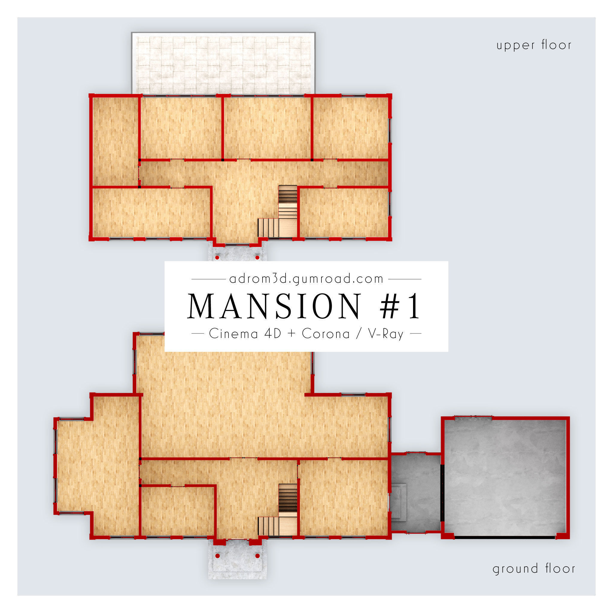 Mansion 1 for Cinema 4D with Corona and V-Ray 3D model_5