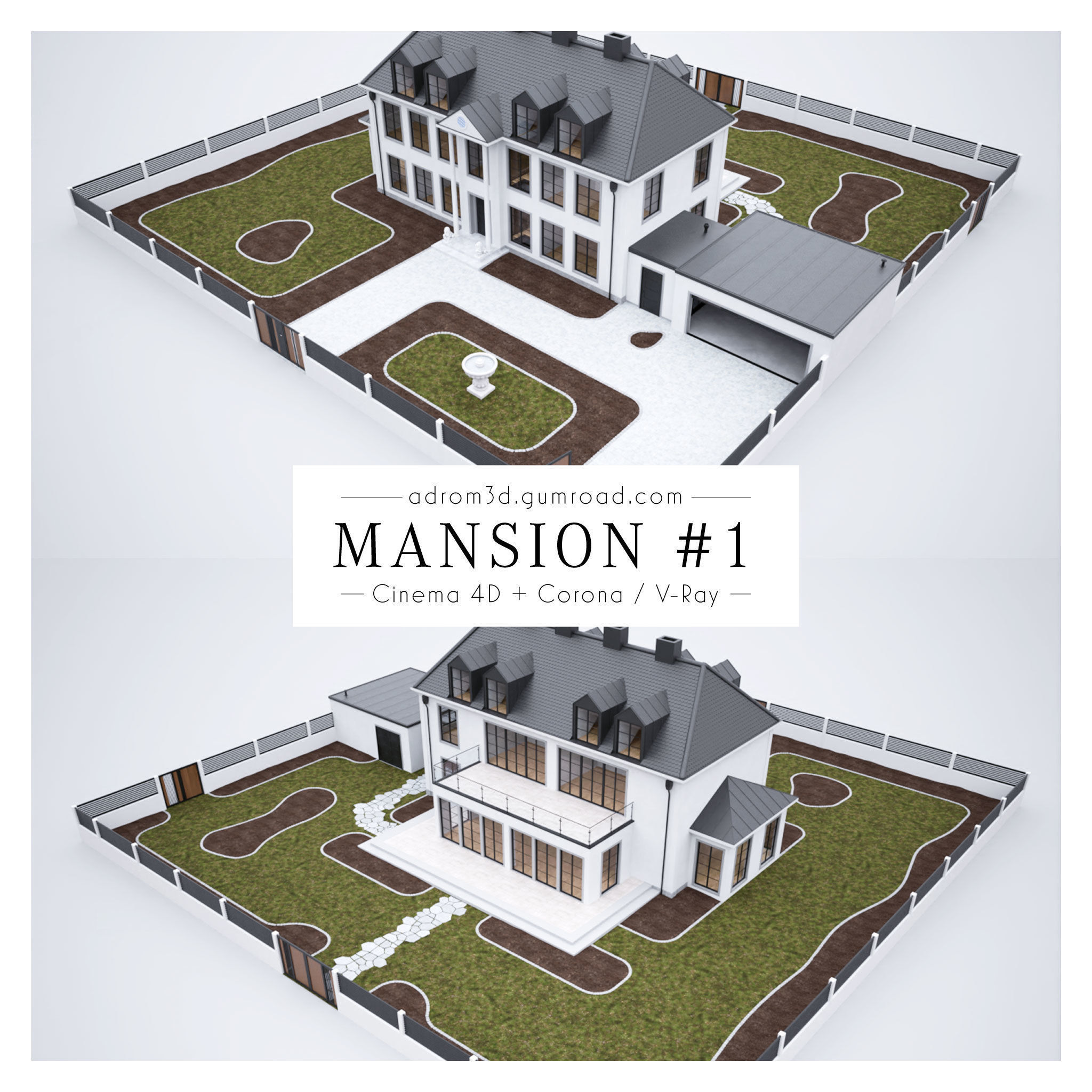 Mansion 1 for Cinema 4D with Corona and V-Ray 3D model_4