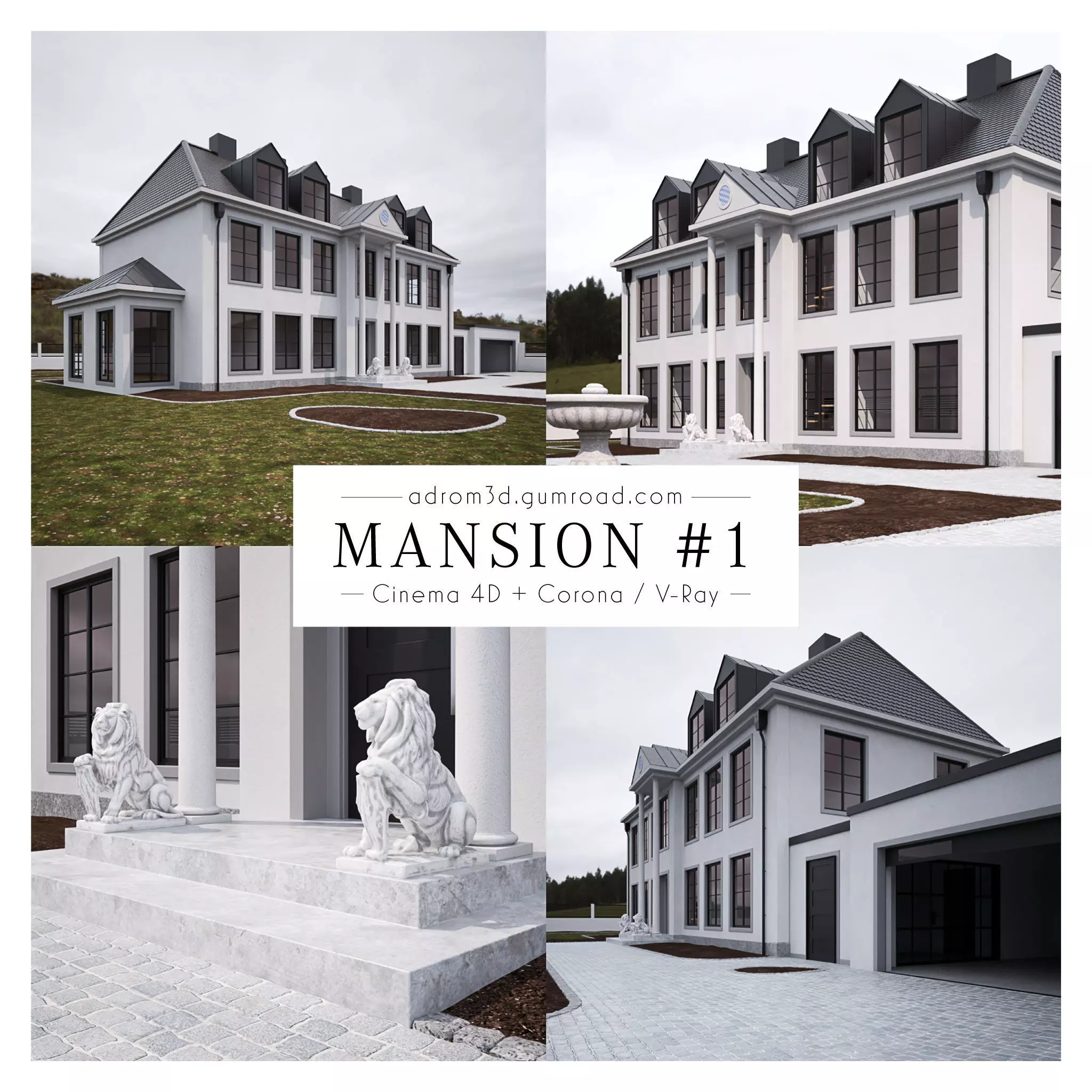 Mansion 1 for Cinema 4D with Corona and V-Ray 3D model_0