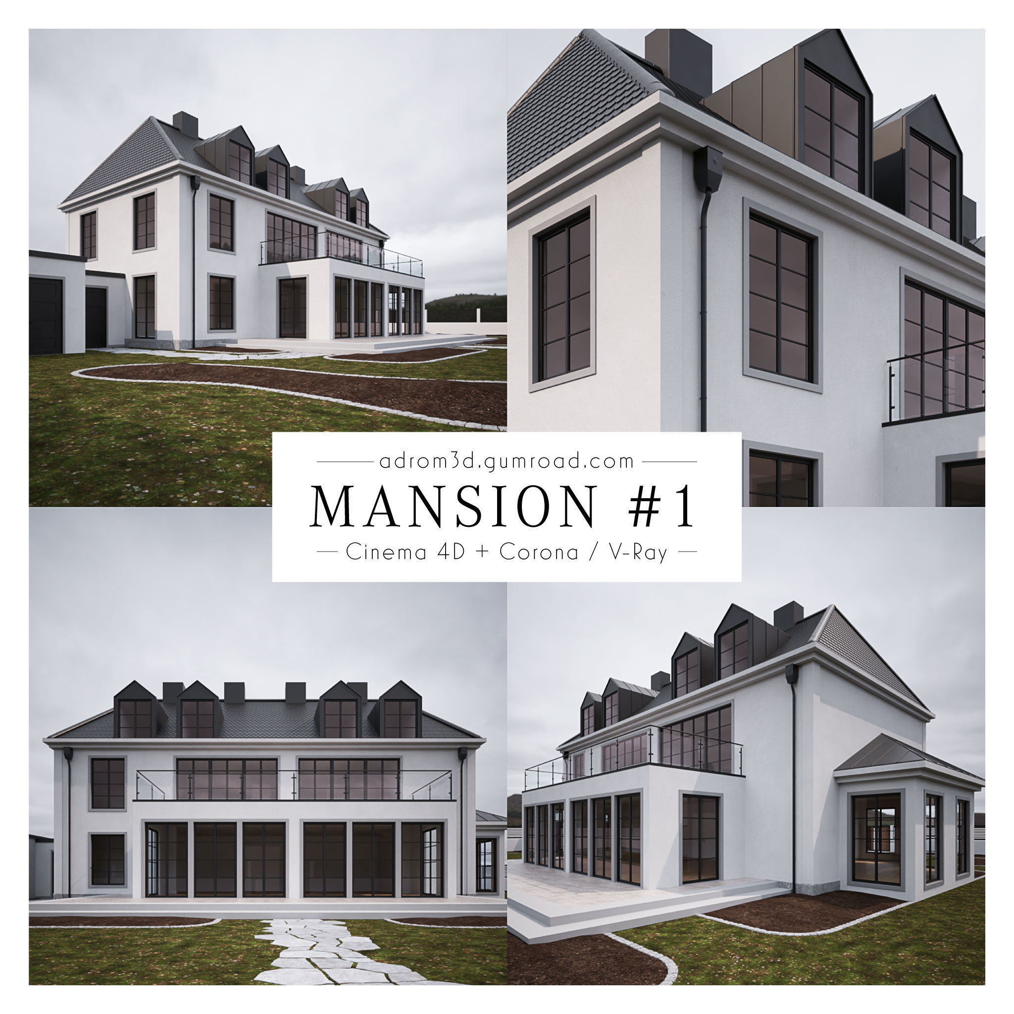 Mansion 1 for Cinema 4D with Corona and V-Ray 3D model_1