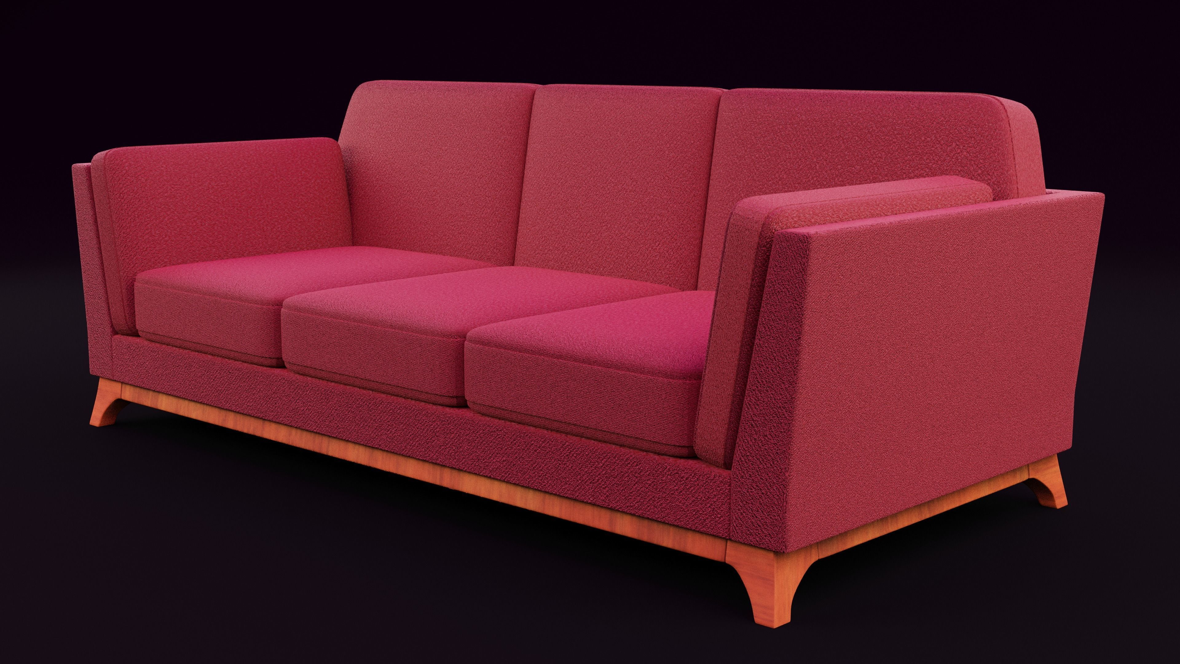 New Boston 3 Seater Sofa Red Color Low-poly 3D model_4