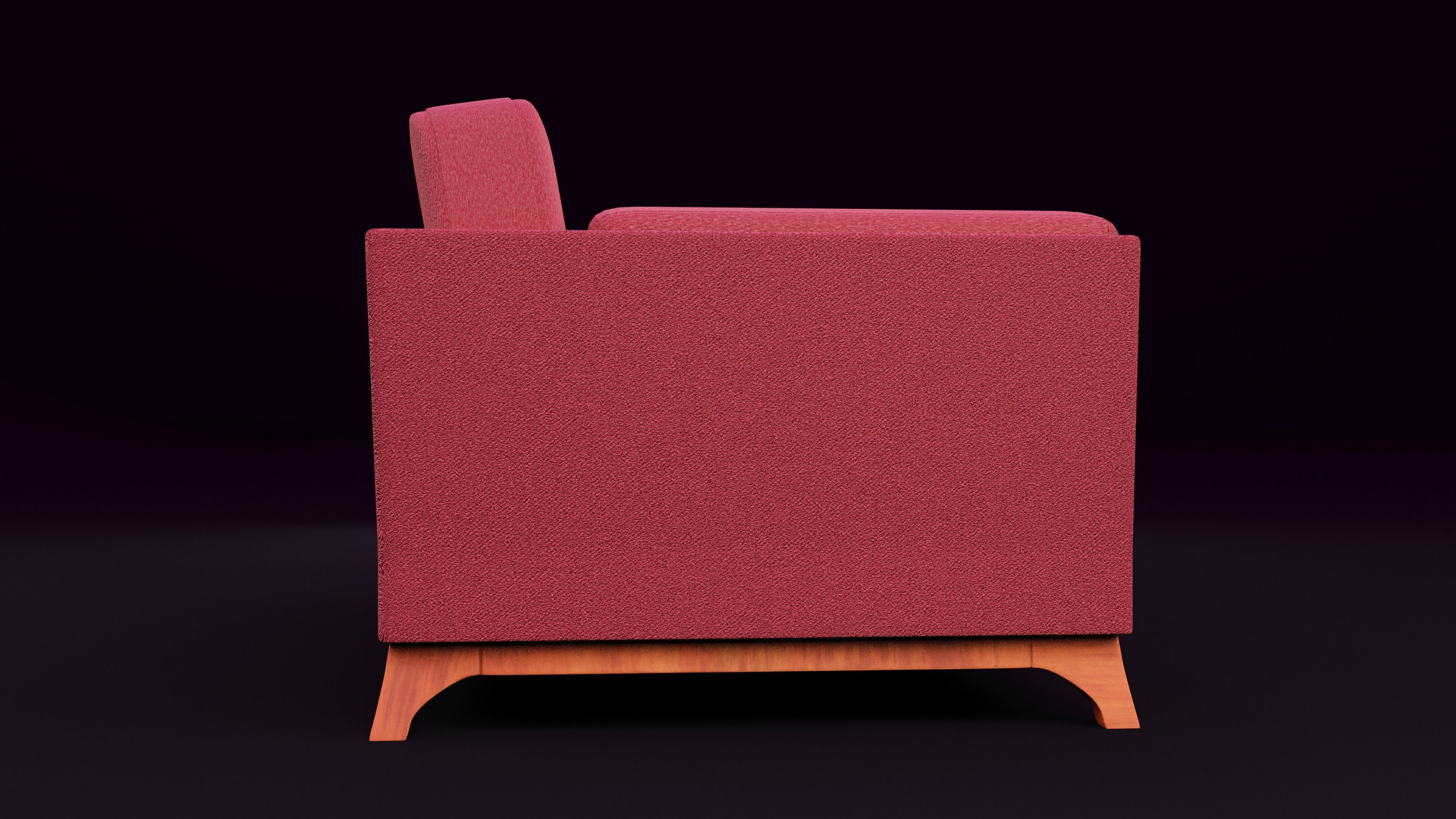 New Boston 3 Seater Sofa Red Color Low-poly 3D model_2