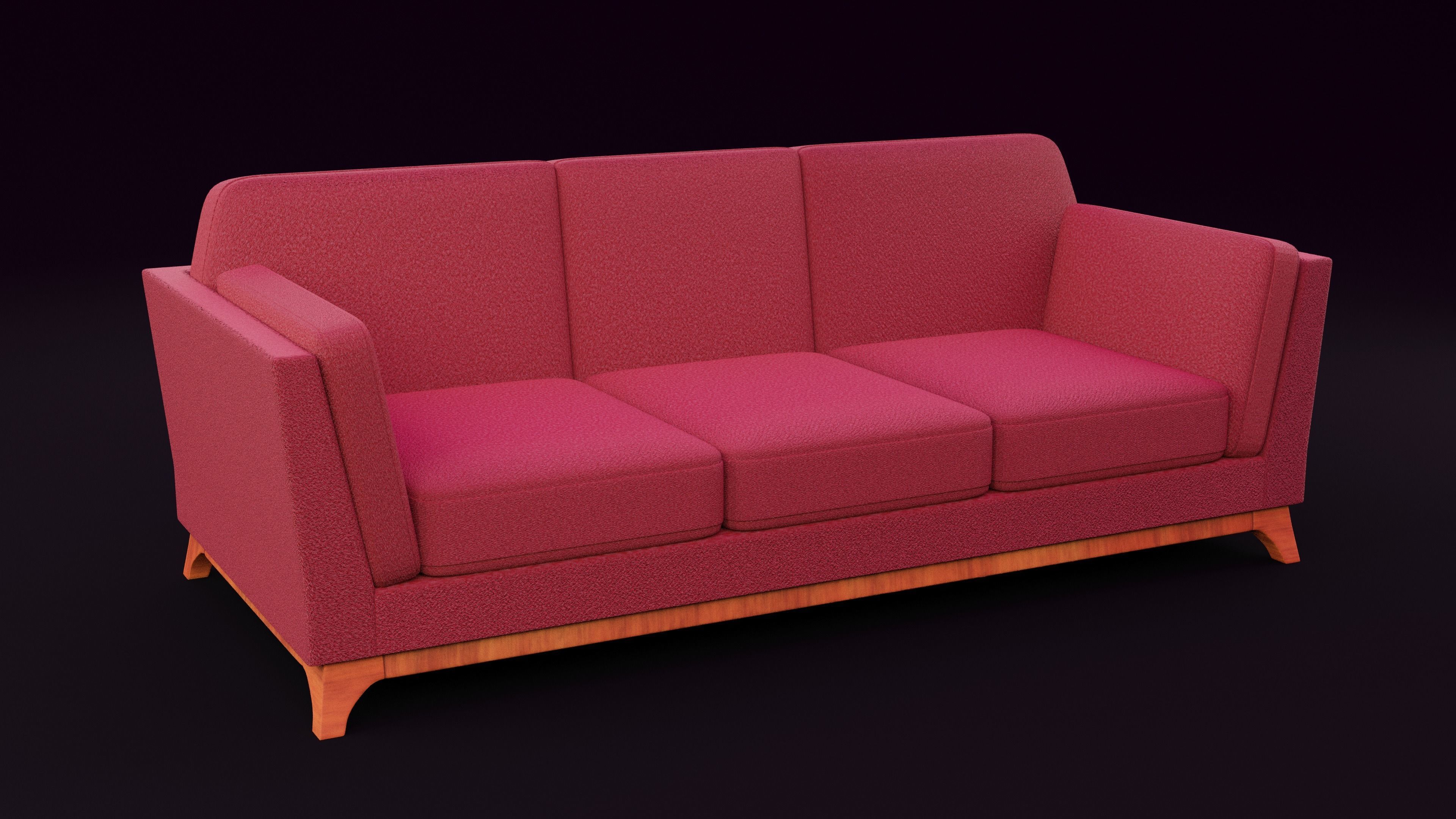 New Boston 3 Seater Sofa Red Color Low-poly 3D model_5
