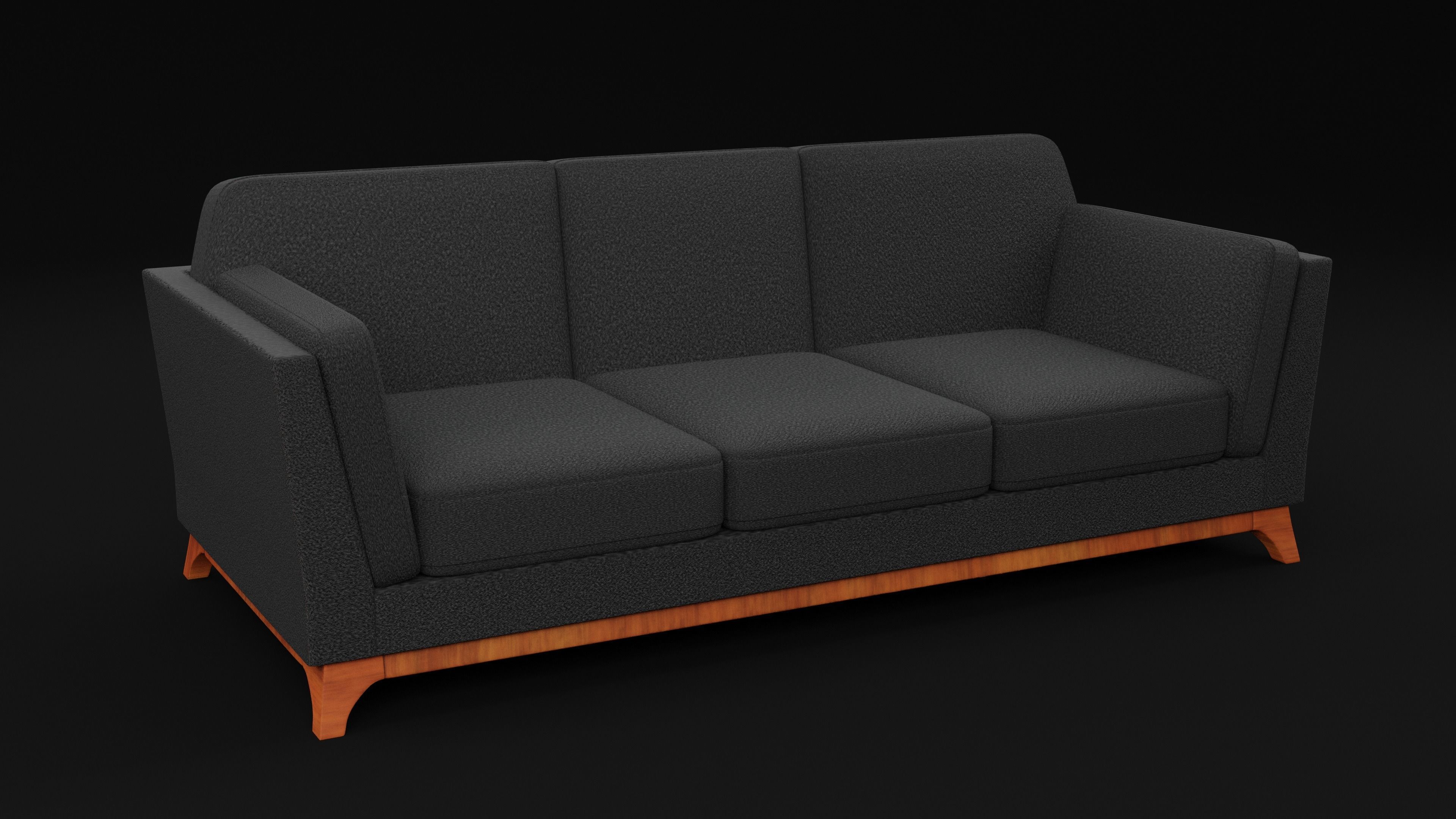 New Boston 3 Seater Sofa Black Color Low-poly 3D model_6