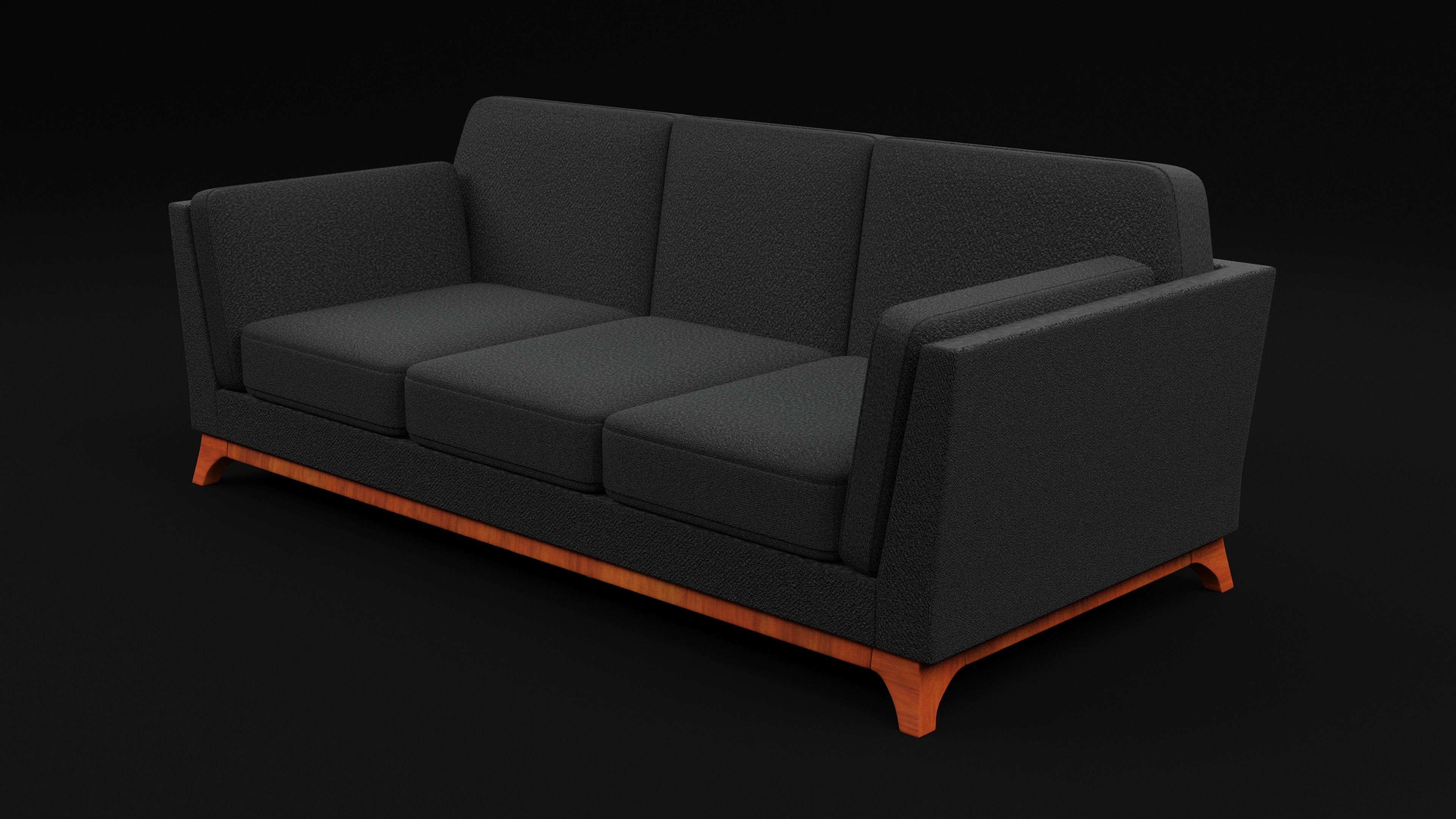 New Boston 3 Seater Sofa Black Color Low-poly 3D model_5