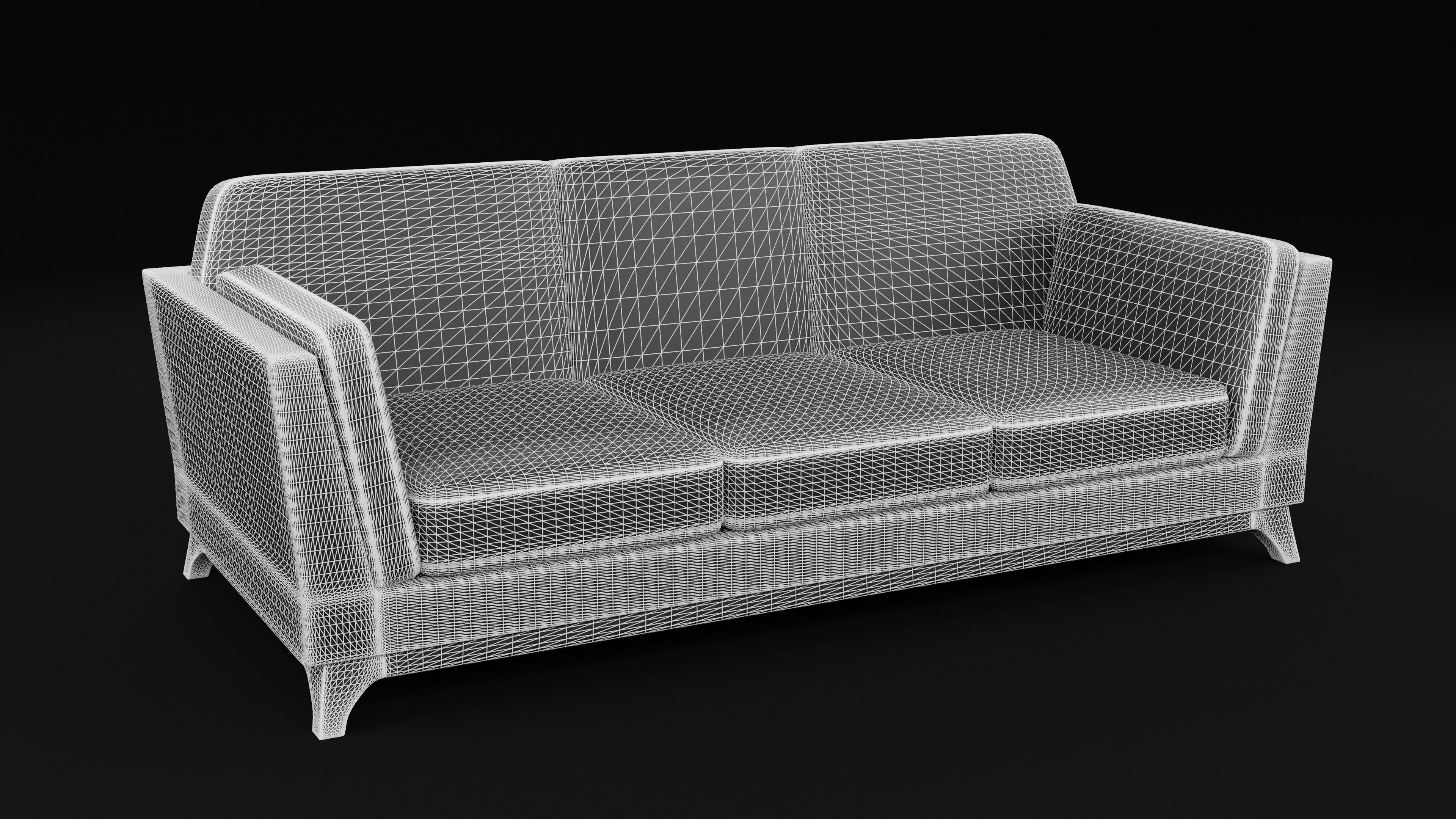 New Boston 3 Seater Sofa White Color  Low-poly 3D model_6