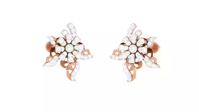 Women Flower Diamond Studs Earrings obj stl 3dmf renders details