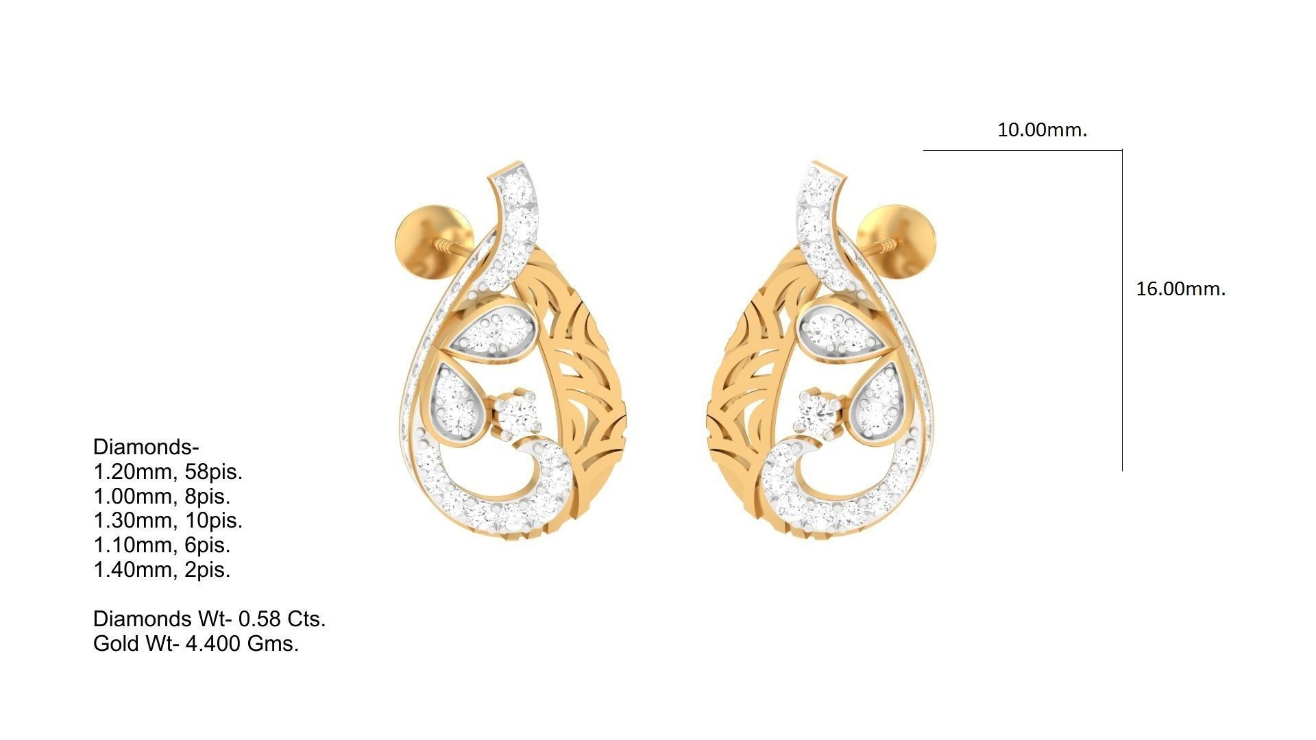 Women Diamond Studs Earrings obj stl 3dmf renders details 3D print model_1