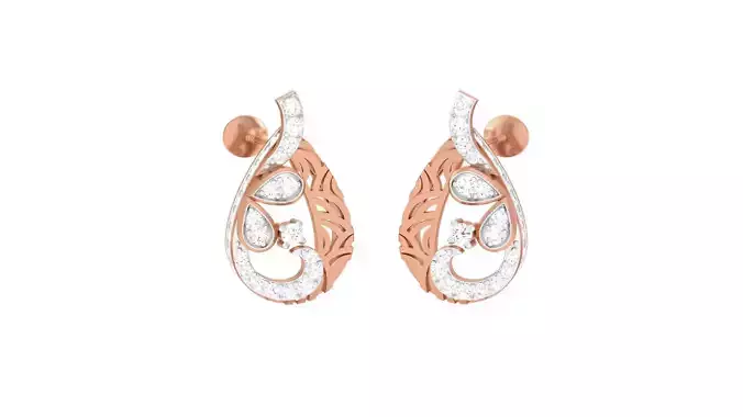 Women Diamond Studs Earrings obj stl 3dmf renders details