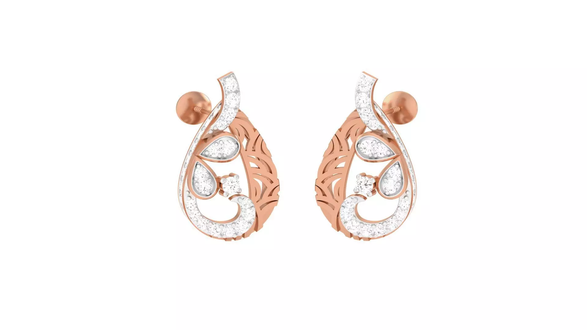 Women Diamond Studs Earrings obj stl 3dmf renders details 3D print model_0