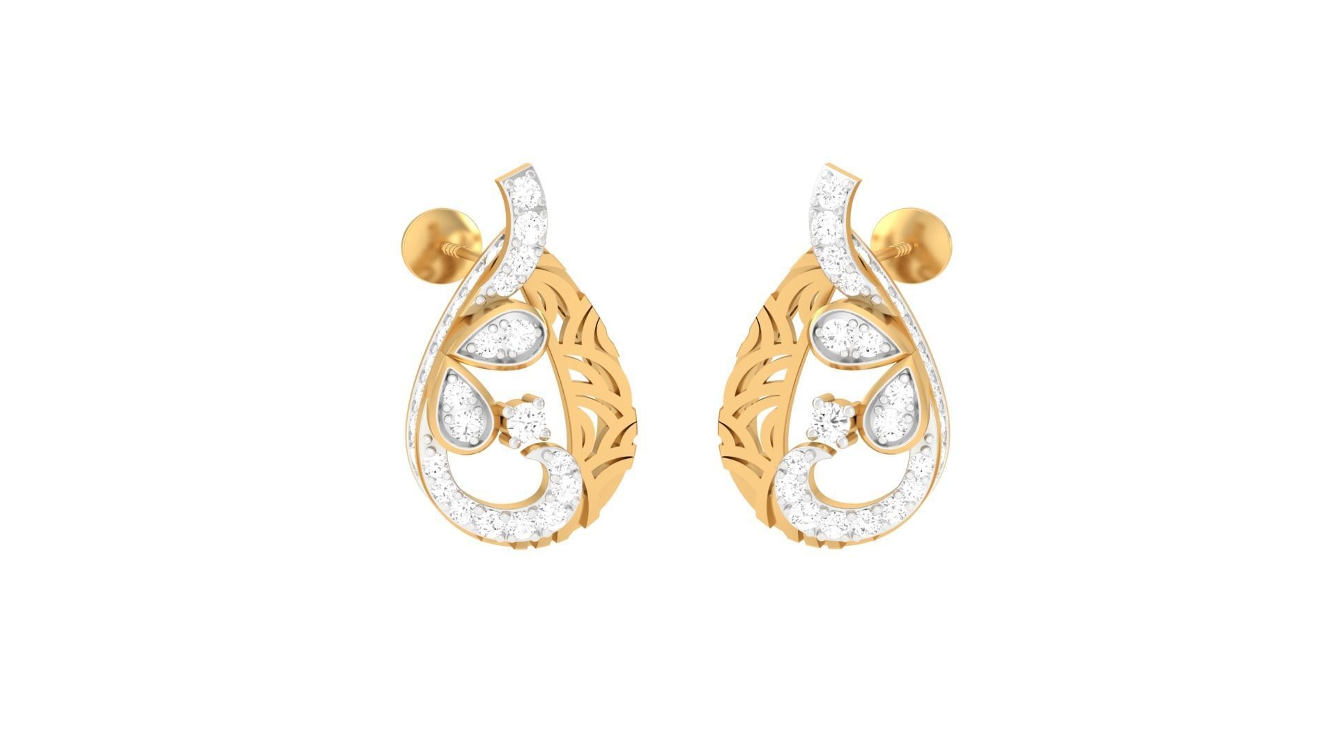 Women Diamond Studs Earrings obj stl 3dmf renders details 3D print model_3