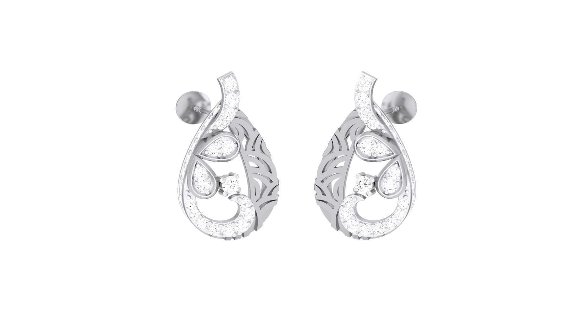 Women Diamond Studs Earrings obj stl 3dmf renders details 3D print model_2