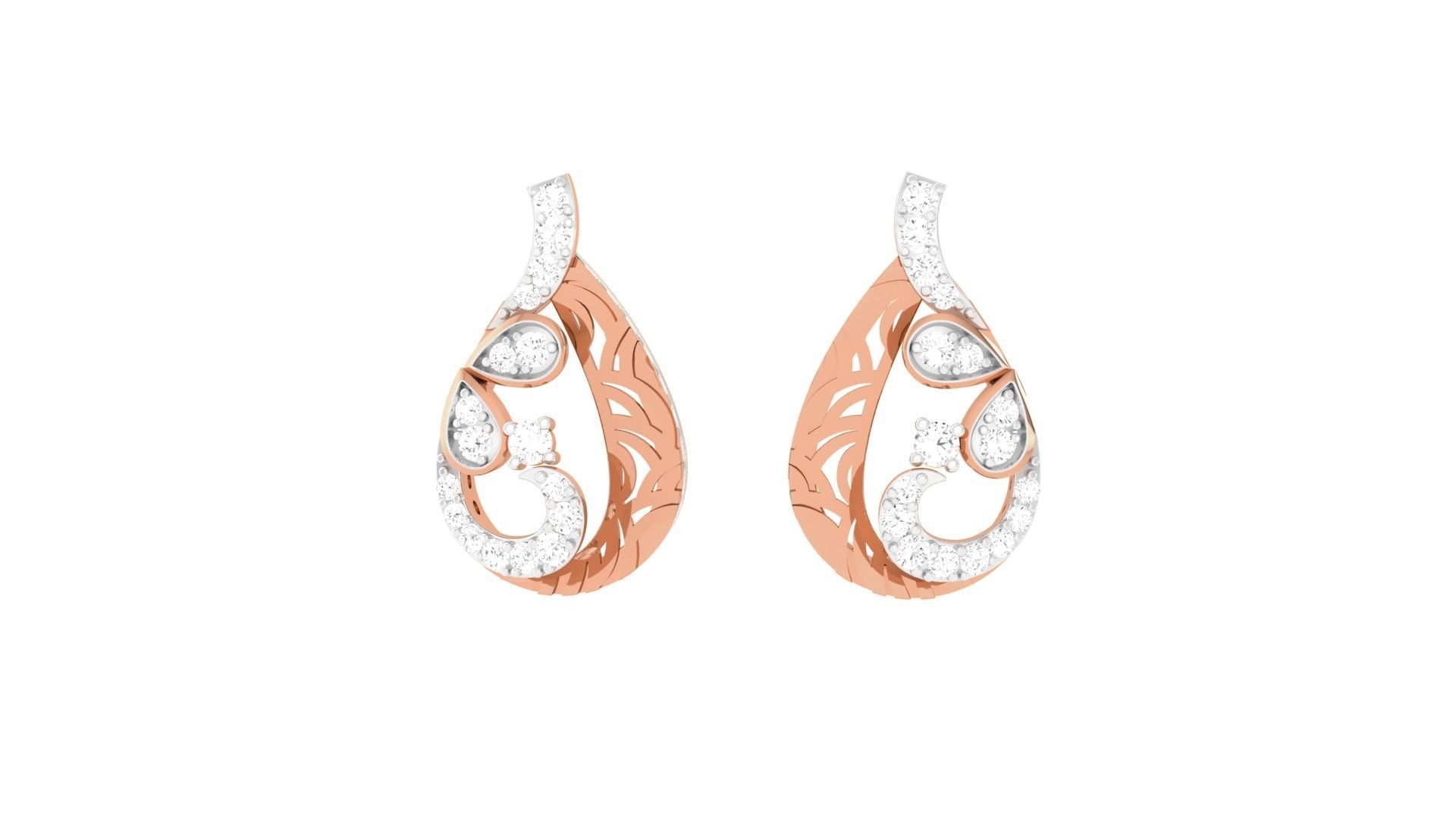 Women Diamond Studs Earrings obj stl 3dmf renders details 3D print model_7