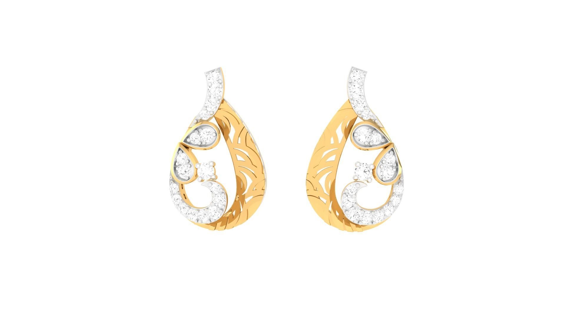 Women Diamond Studs Earrings obj stl 3dmf renders details 3D print model_8