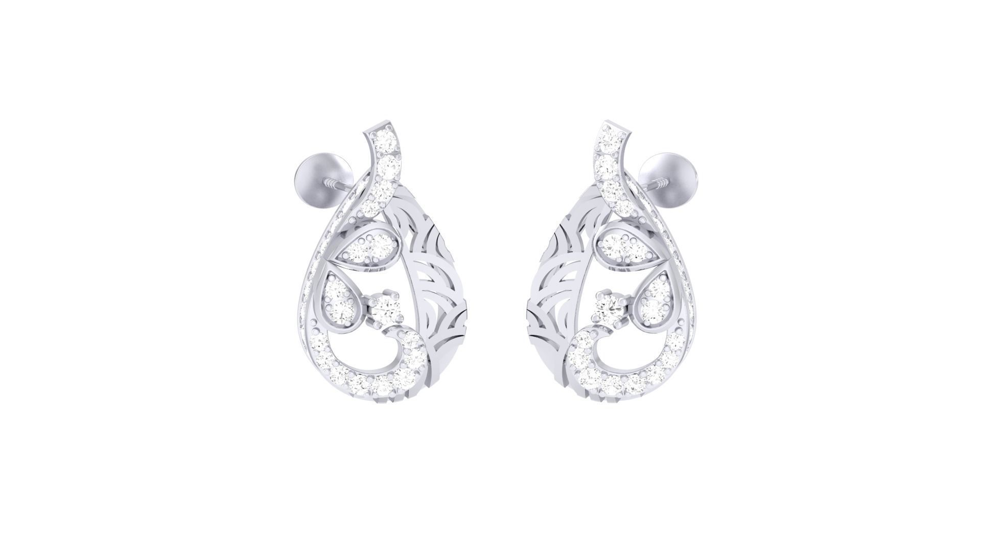Women Diamond Studs Earrings obj stl 3dmf renders details 3D print model_5