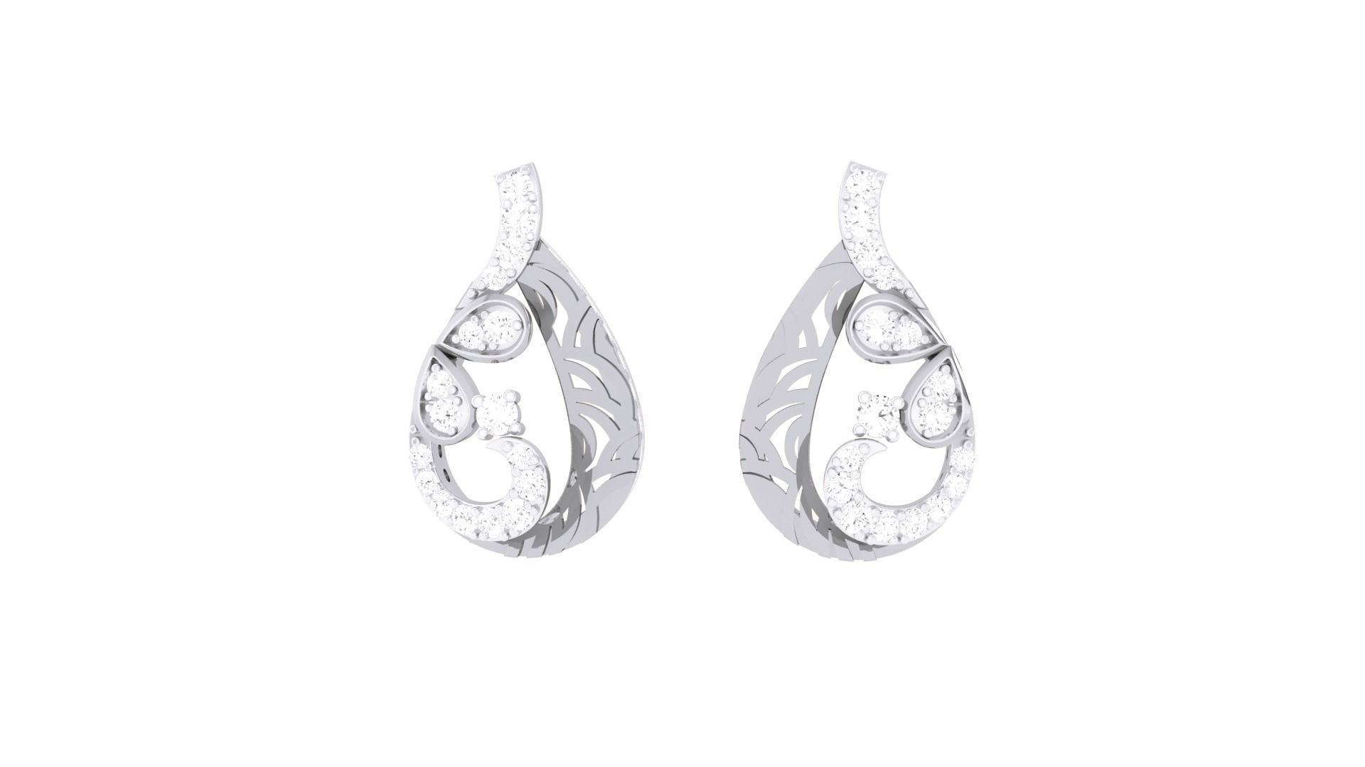 Women Diamond Studs Earrings obj stl 3dmf renders details 3D print model_6